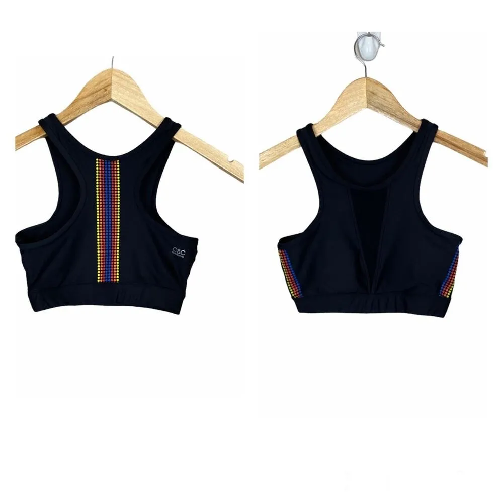 C&C California Black Mesh Stripe Sports Active Rainbow Bra XS - Image 8