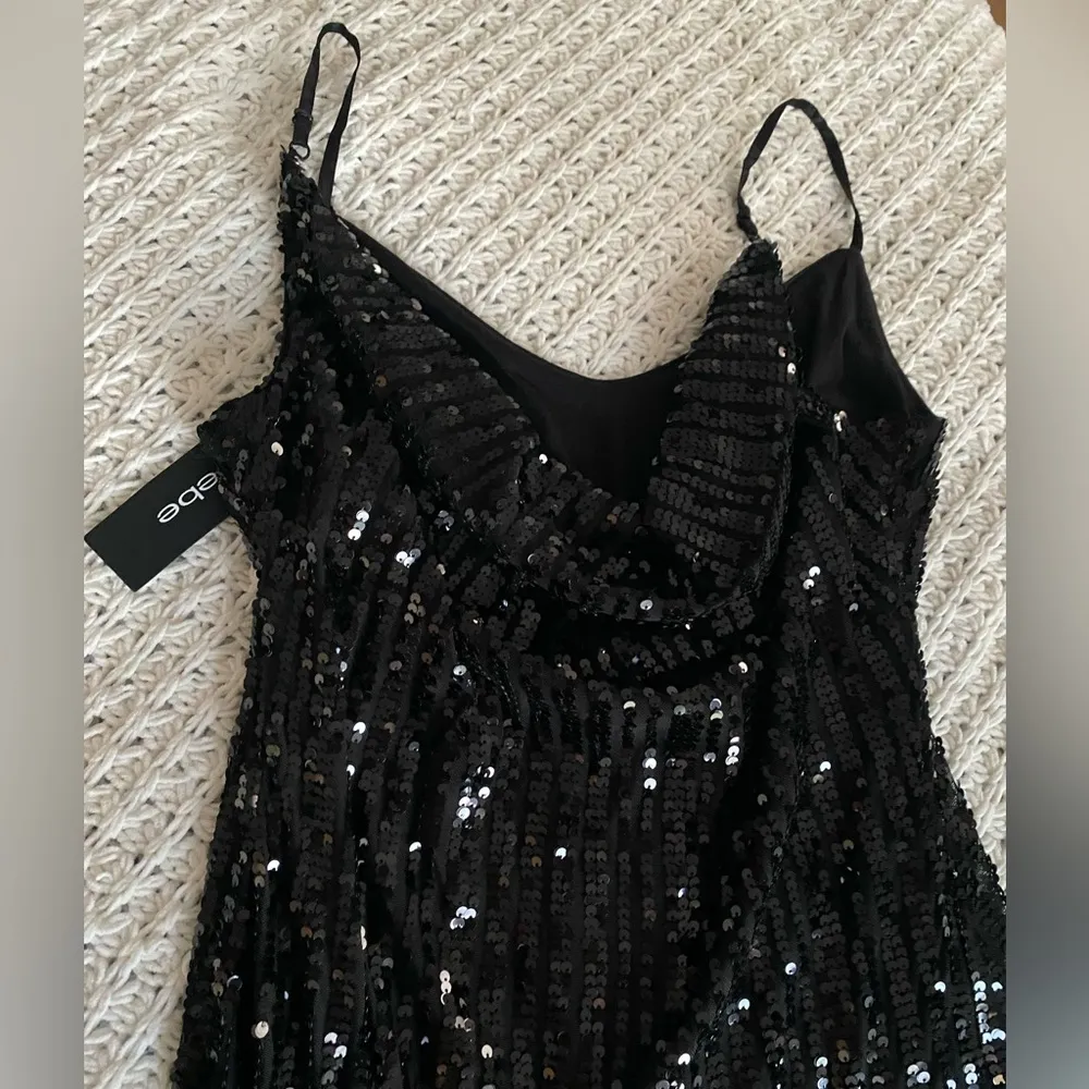 Bebe Sequined Cowl Back Slip Dress | Black - Image 3
