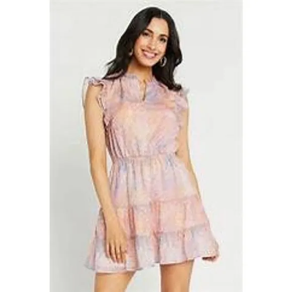 BB DAKOTA NEW Dreaming of Waves Pink Print Mini Dress Size XS - Image 8