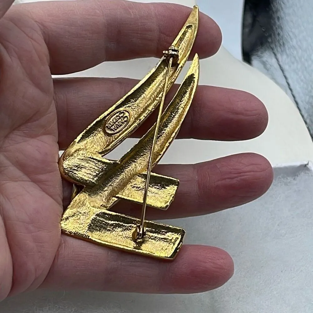 Vintage Casual Corner Art Deco styled textured and smooth brooch gold tone - Image 4