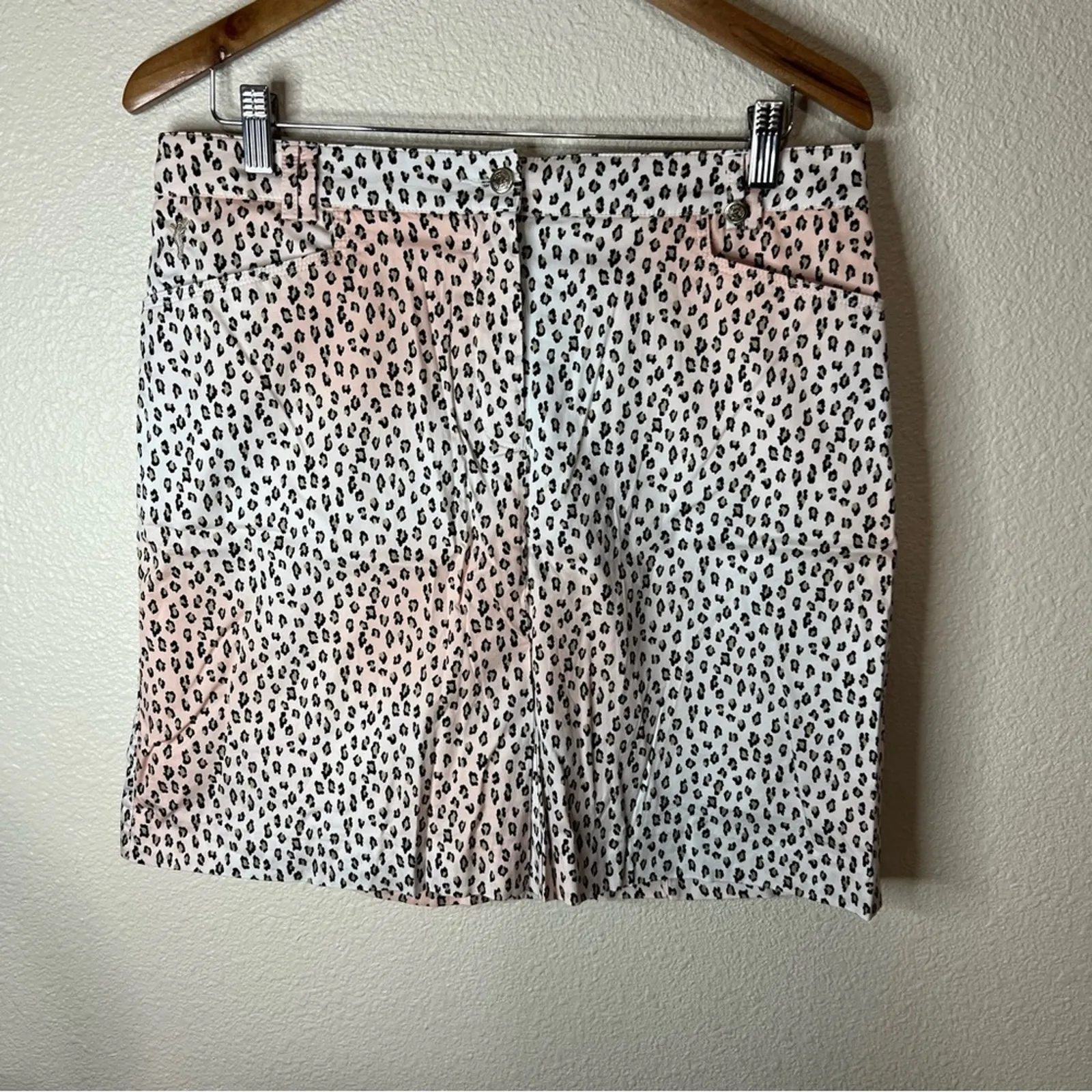 Golfino cheetah animal leopard print pleated Ed front skirt skort 12 White - Image 9