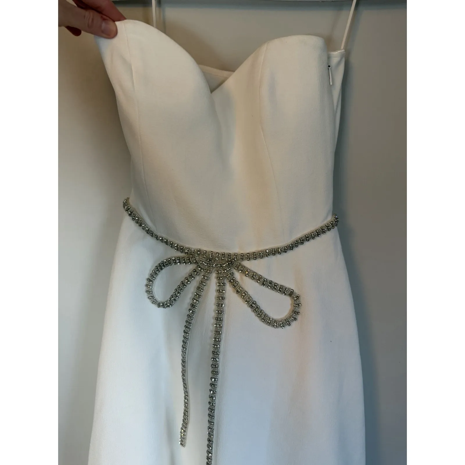 HELSI Grace Sweetheart Strapless Crystal Bow White Midi Gown Dress XS NWT $595 - Image 9