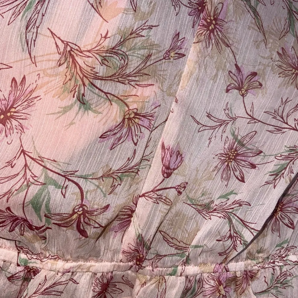 Sugar lips Blush Semi Sheer Floral Ruffle Cap Sleeve V-Neck Dainty Chiffon Top L - Image 9