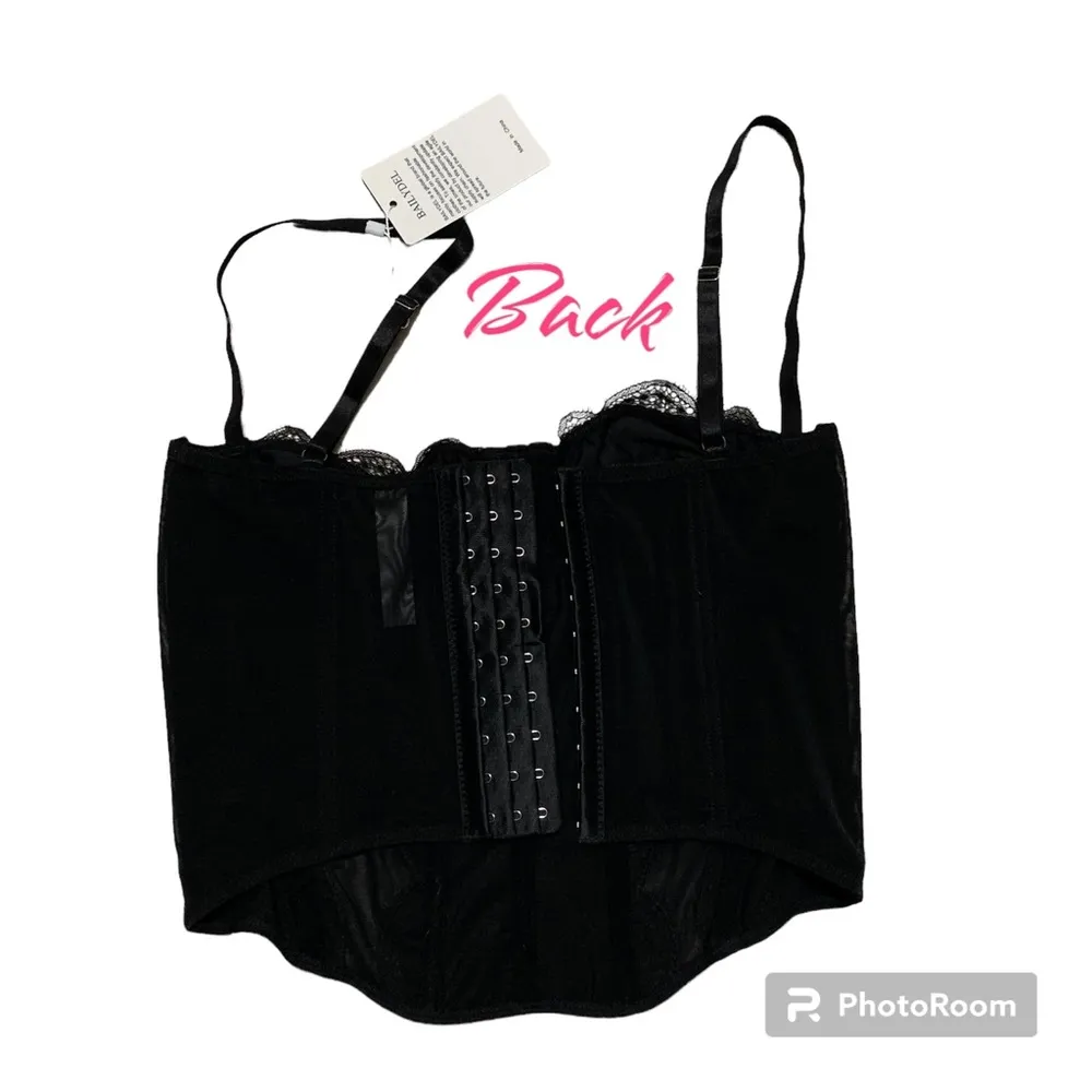 Lace Sexy Corset Top Going Out Spaghetti Strap Bustier Fashion Vintage Night Out Black Size M - Image 3