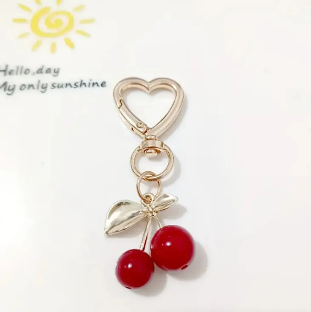 Gold Heart Keychain with‎ Red Cherry Charm - Image 4