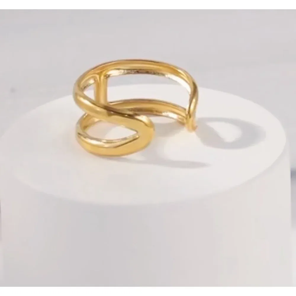 NEW Unisex H-Bar Ring, Gold‎ Plated S925 Band, Adjustable 10.5mm - Image 8