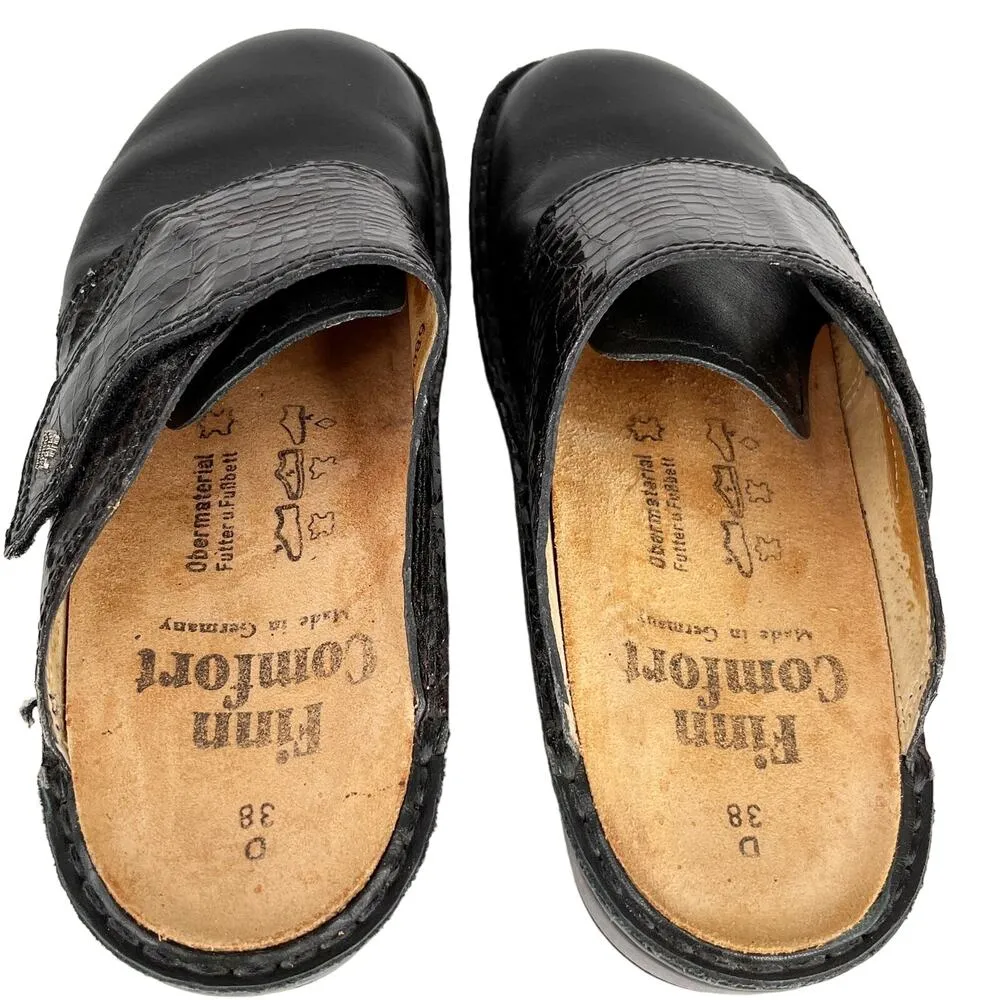 Finn Comfort Clogs Classic Black Leather Burgundy Snakeskin 38 7.5 - Image 8