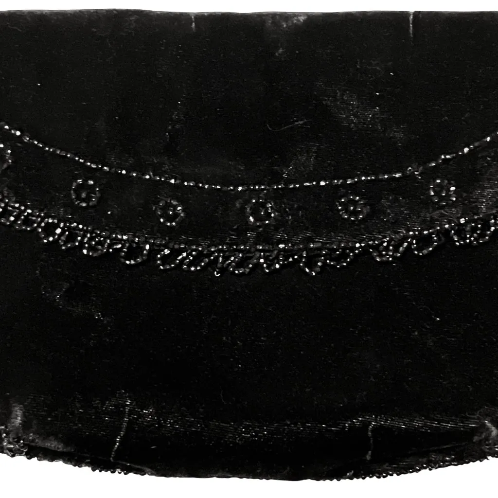 Vintage 60s Black Crushed Velvet Beaded Half Moon Clutch Evening Bag MCM Deco - Image 7