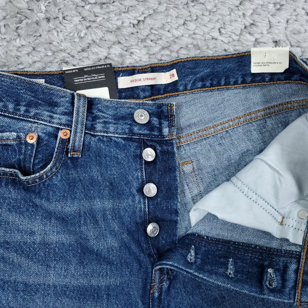 Levi's Premium Wedgie Straight Jeans Distressed Ripped Destroyed Blue Size 28x28 - Image 5