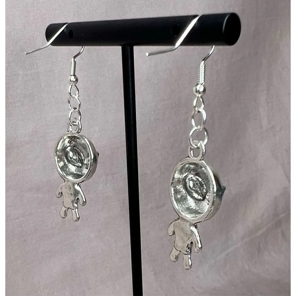 Handmade  Dangly Silver Alien Earrings - Image 3