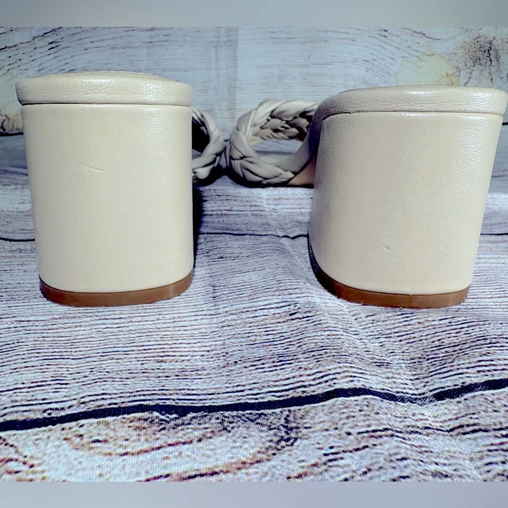 Marc Fisher Sz 6.5 M Nahea Cream Woven Leather Block Heel Slide Sandal - Image 8