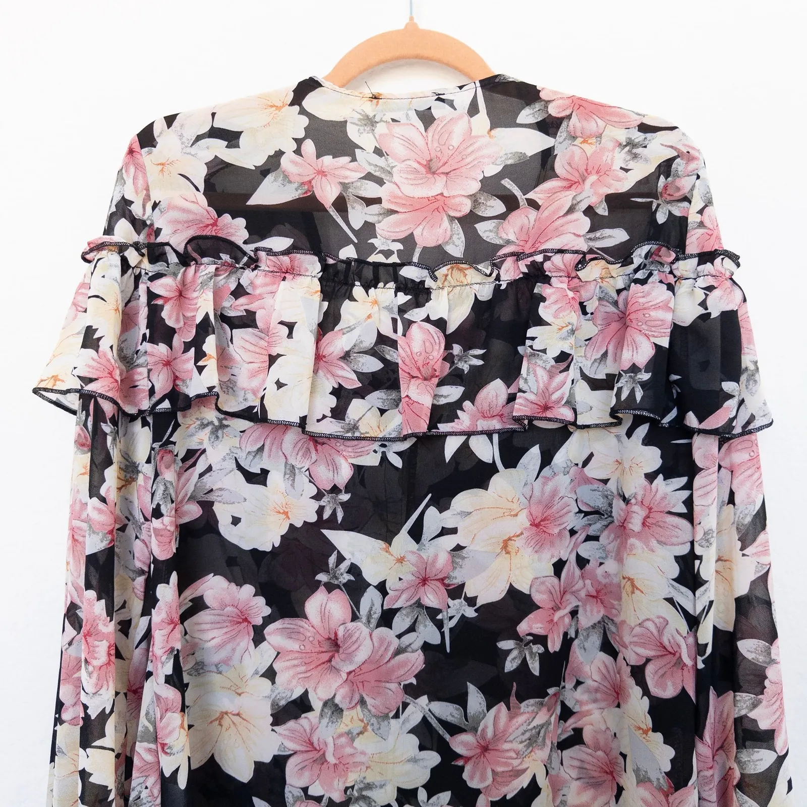 Womens Blouse‎ Size L Floral Ruffle Long Sleeve Romantic Office Siren Cottage - Image 7