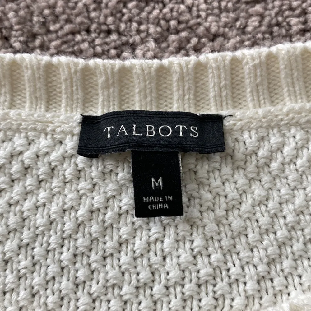 Talbots Layered Hem Sweater Cream & Blue Stripe SIZE M - Image 2