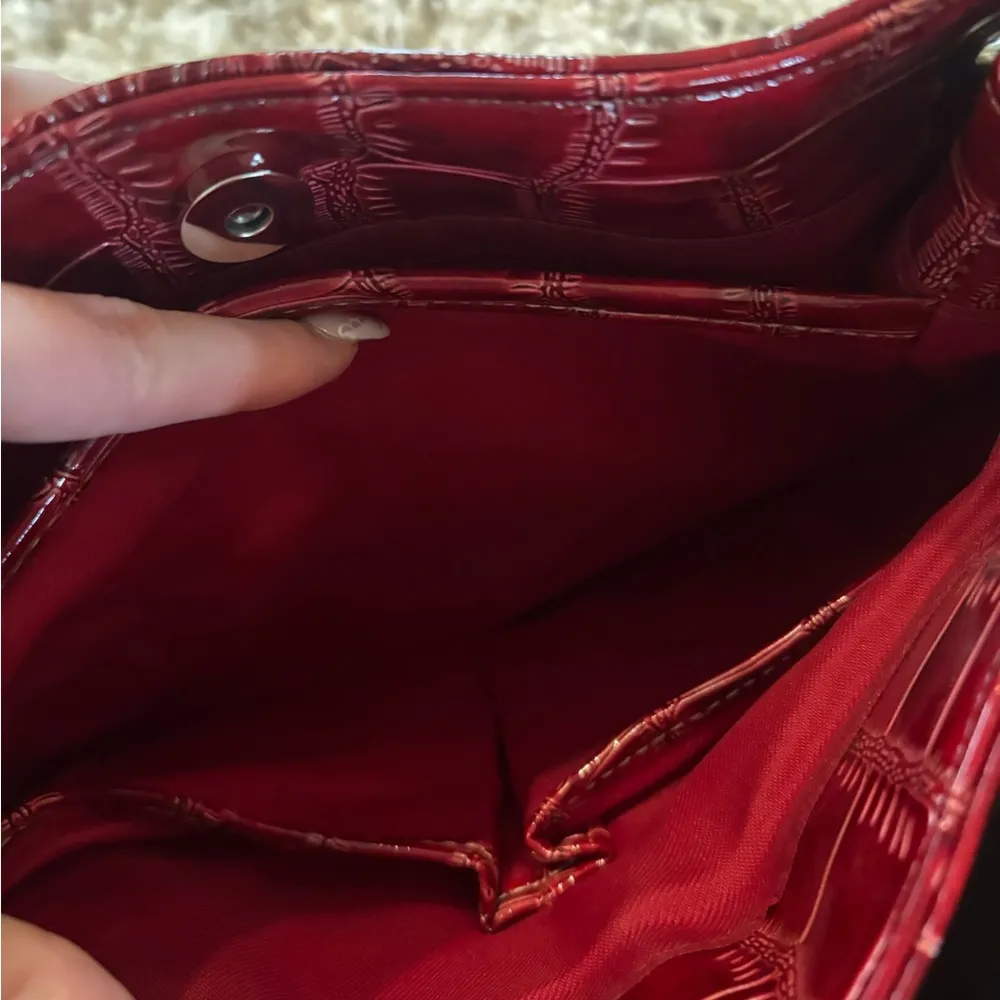 Faux Alligator Shoulder Bag Red - Image 4