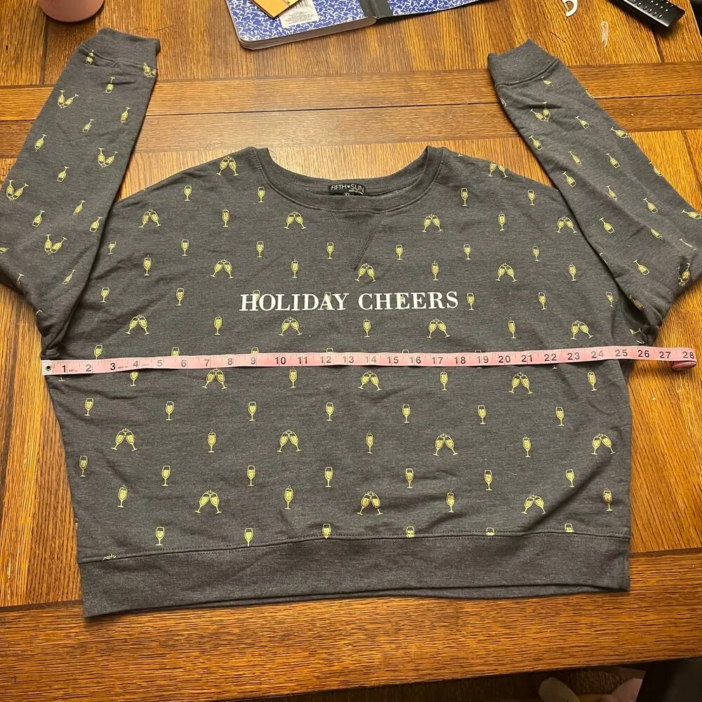 Fifth Sun Holiday Cheers Champagne Glasses Crop Top Sweatshirt Size L Womens - Image 8