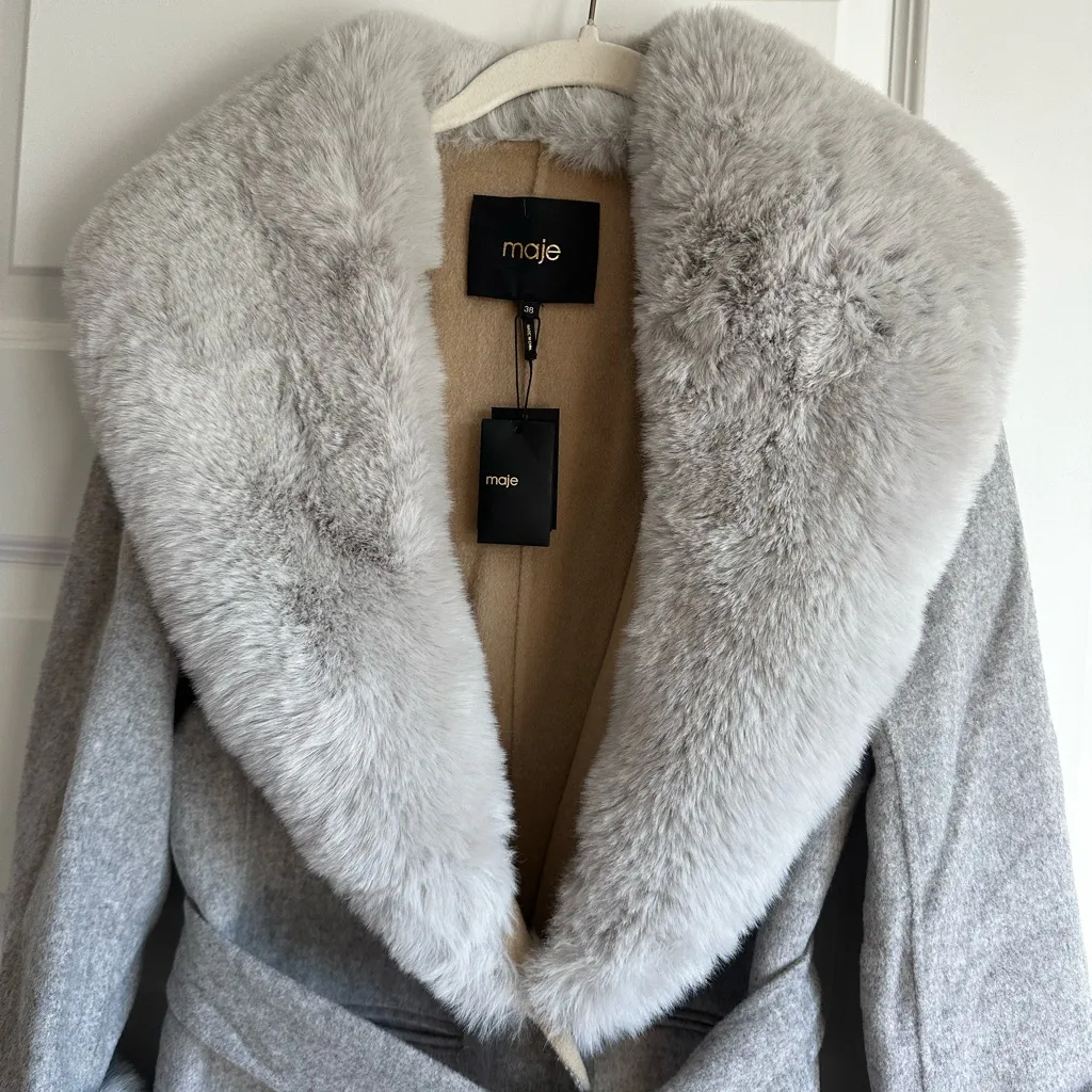 Maje Galaxyru Double‎ Faced Coat with Gray Fur- NWT size medium - Image 6