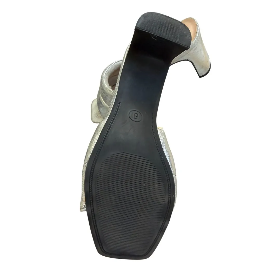 A NEW DAY Silver Metallic Padded Slide Sandals Heels Size 8 - Image 2