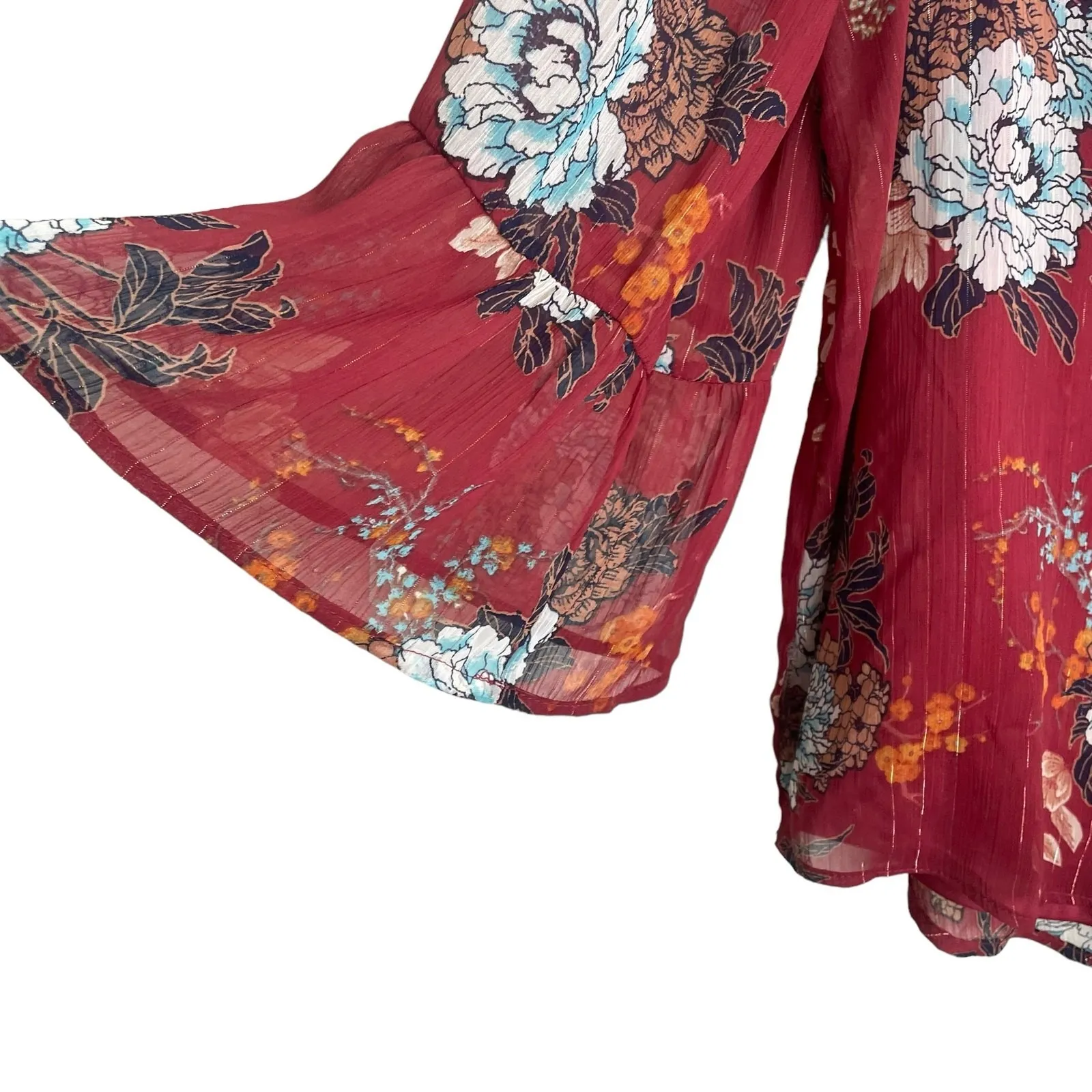 Luxology Women Boho Romantic Top XL Rust Sheer Floral Lined Flowy Cottage Whimsy - Image 7