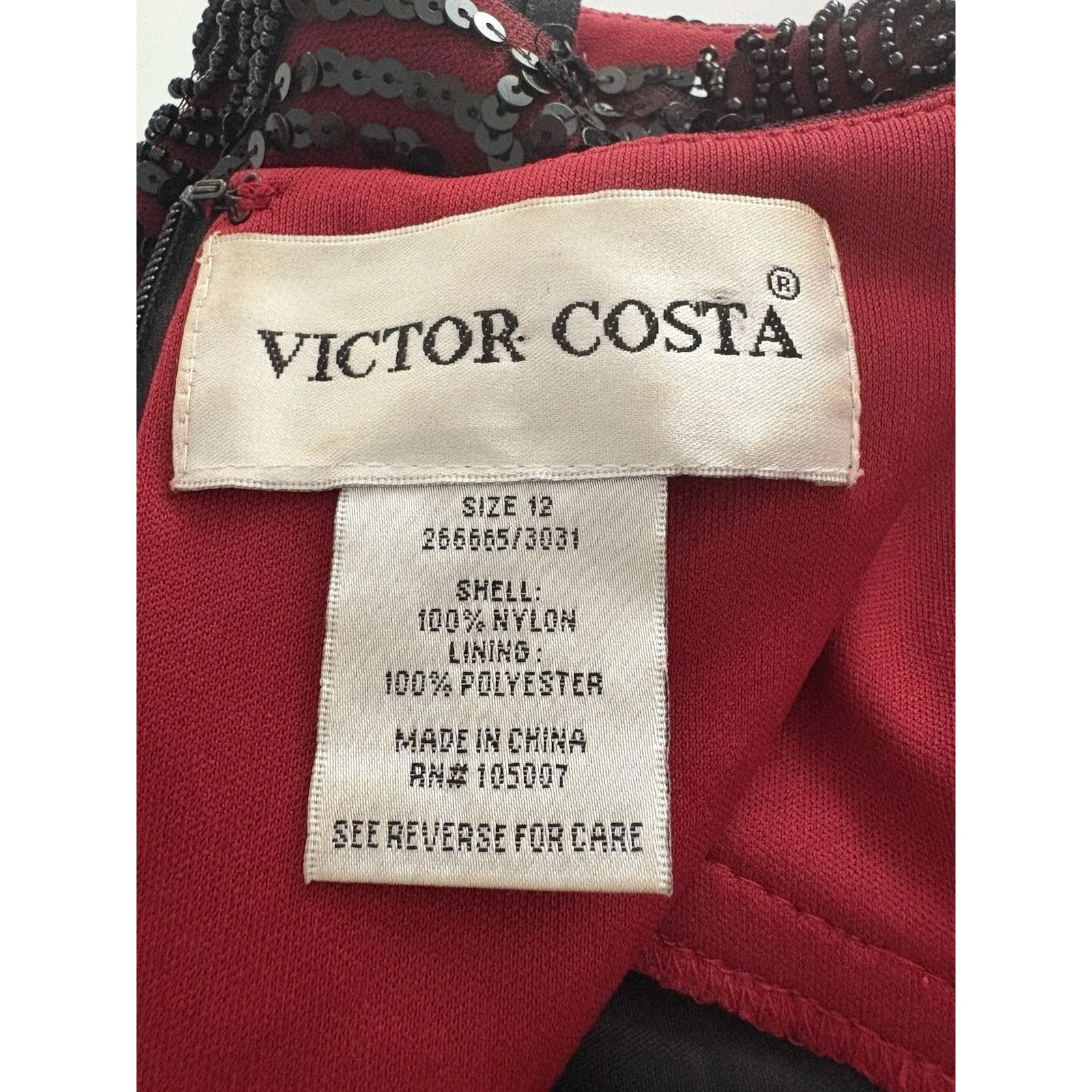 Vtg Victor Costa Dress Sz 12 Black Red Beads Sequins Empire Waist Party Holiday* - Image 7