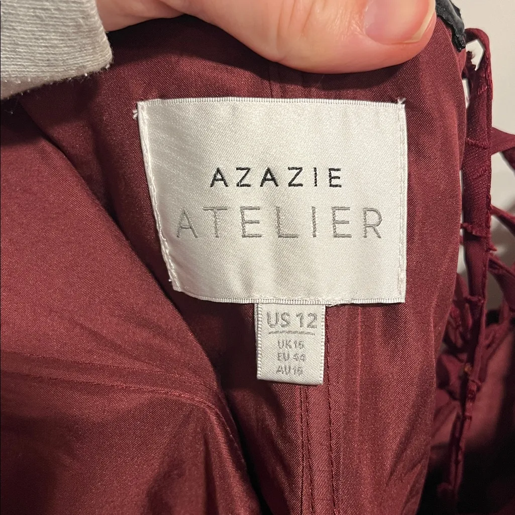 Azazie Atelier Delphina Strapless Dress in Floral Burnout Pattern Cabernet Color - Image 7