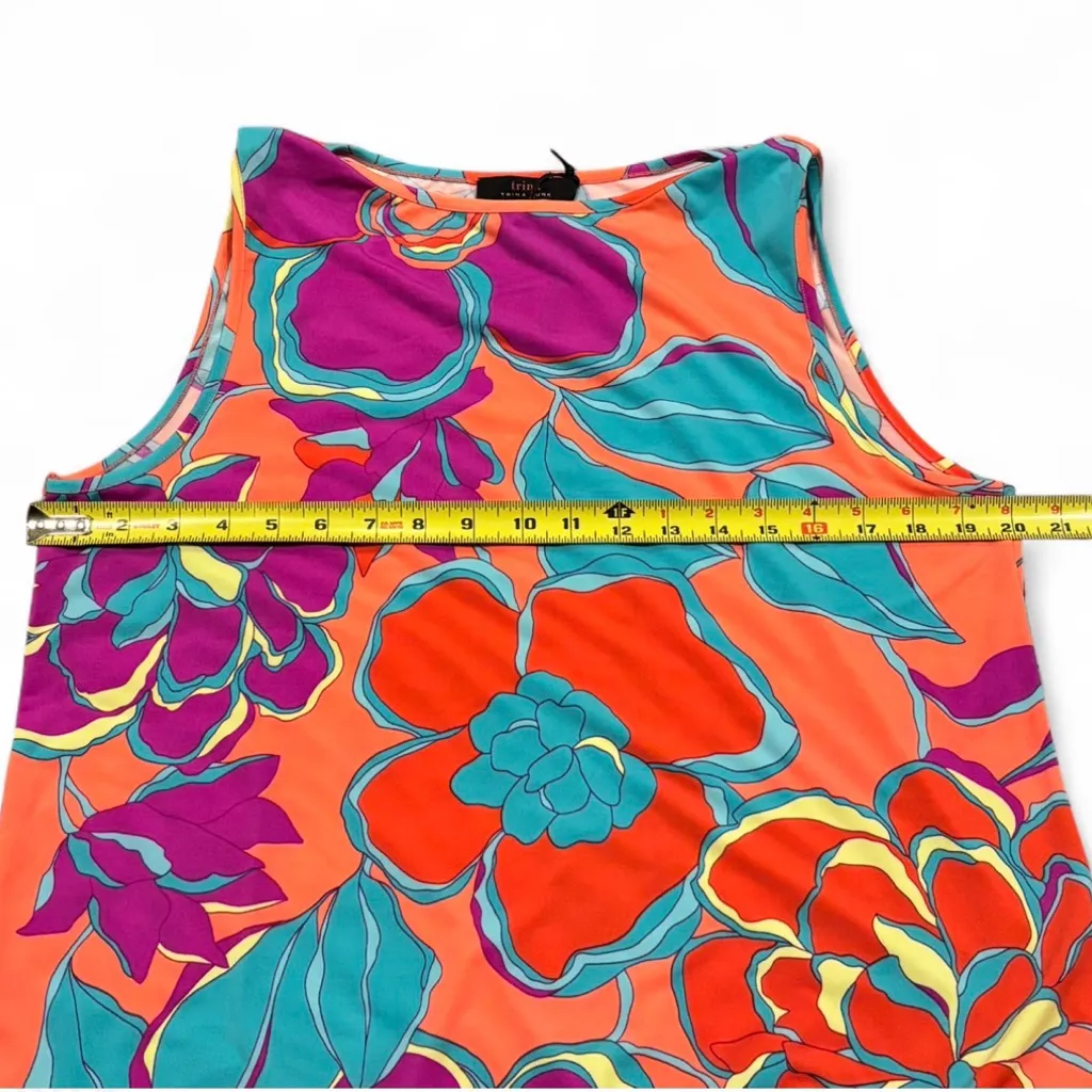 Trina Turk Bright Floral Drop Waist Dress Sleeveless Orange Purple Size L NWT - Image 2