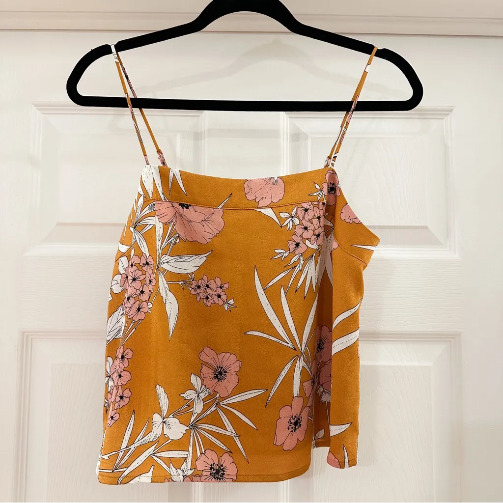 Express Satin Floral Cropped Cami Marigold Gold Yellow Flowy sz XS - Image 2