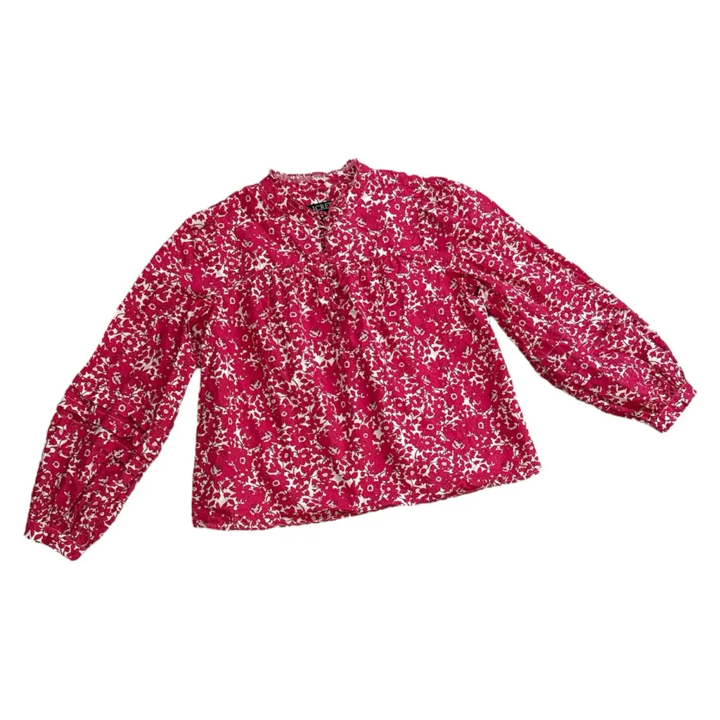 J. Crew Button-Front Ruffleneck Popover Top in Blushing Meadow Cotton Poplin | S - Image 3