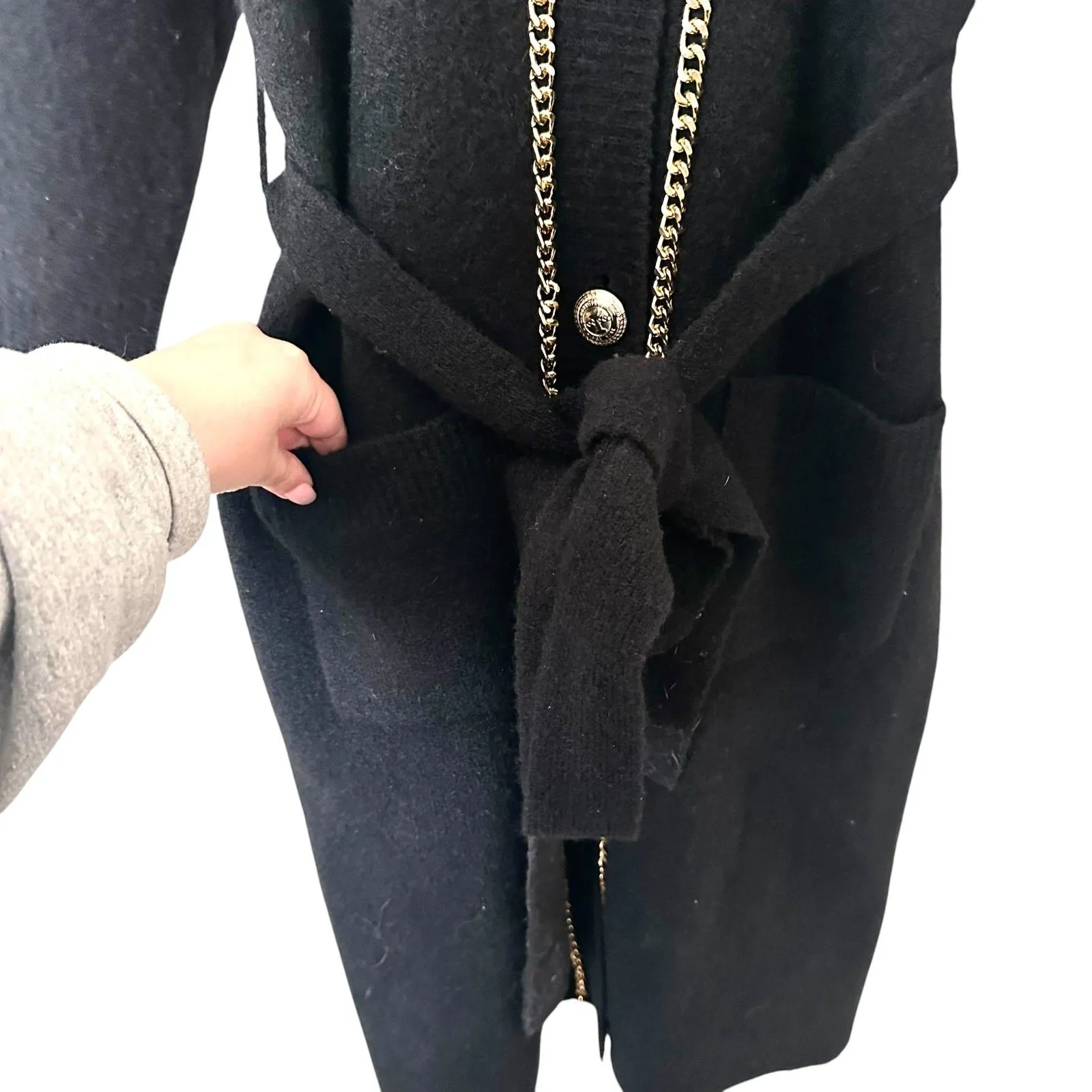 RETROFETE Apollo Cardigan‎ Knit Midi Dress Gold Chain Black Size L - Image 5