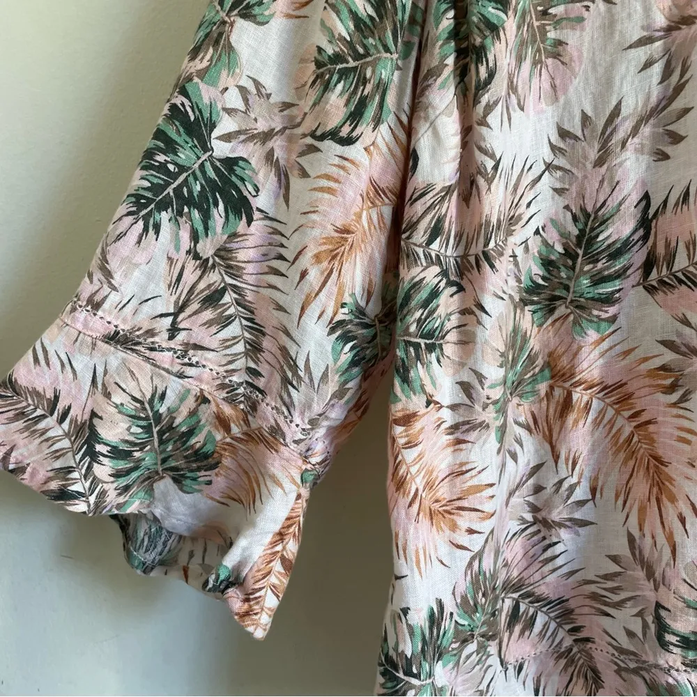 J. Jill Love Linen Tropical Floral Ruffle Sleeve Blouse size XLP Pink V - Image 8