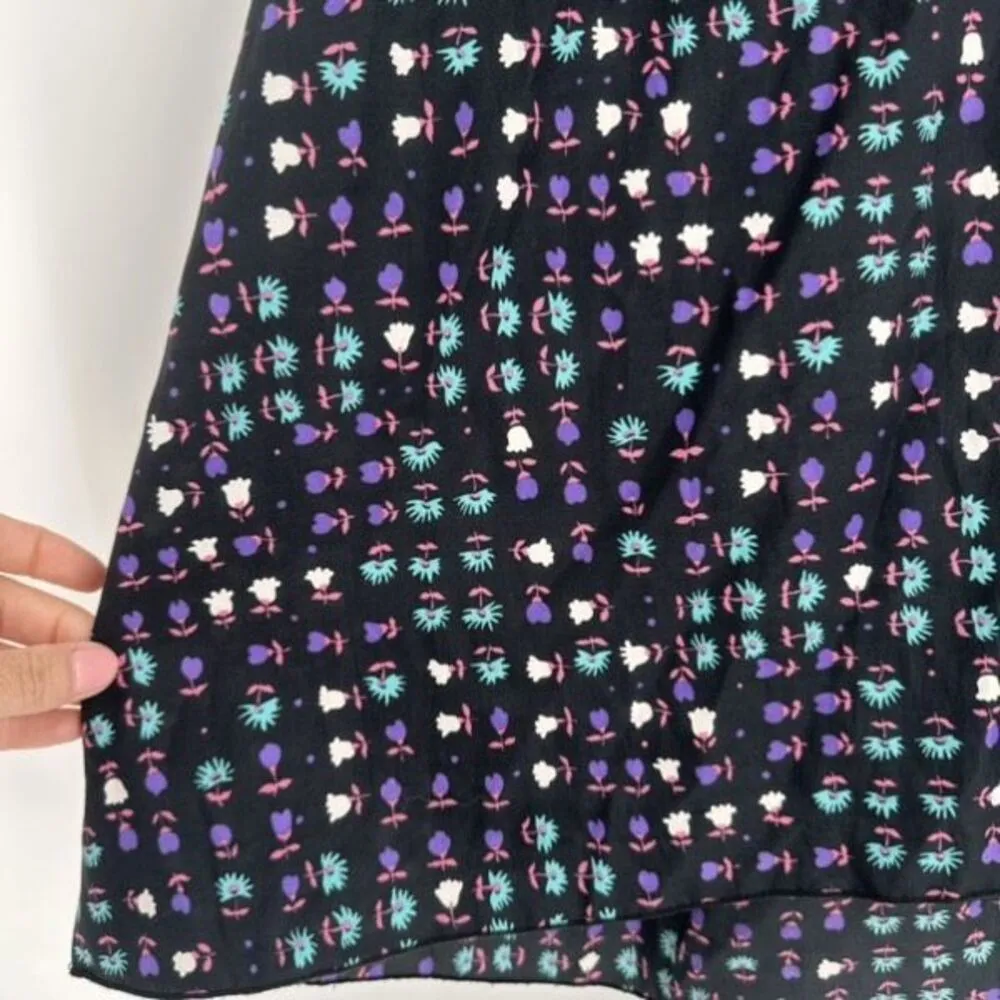 Anthropologie x Anna Sui Silk Blend Floral Dress Stripe Trim Sz 8 Black Colorful - Image 9