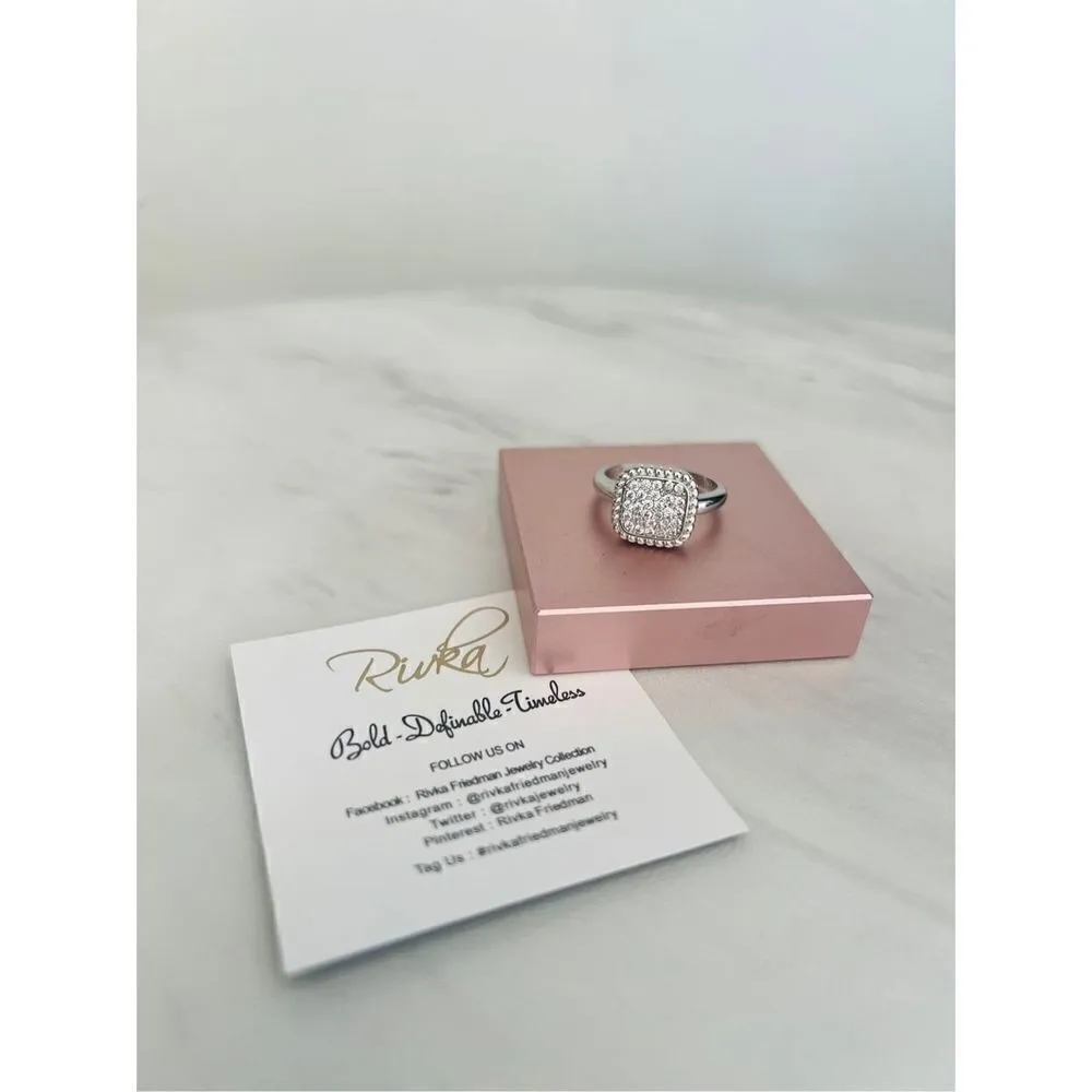 RIVKA‎ FRIEDMAN Twisted Bezel Pavé CZ Ring, Silver Rhodium Plated, Size 6, NWT - Image 8