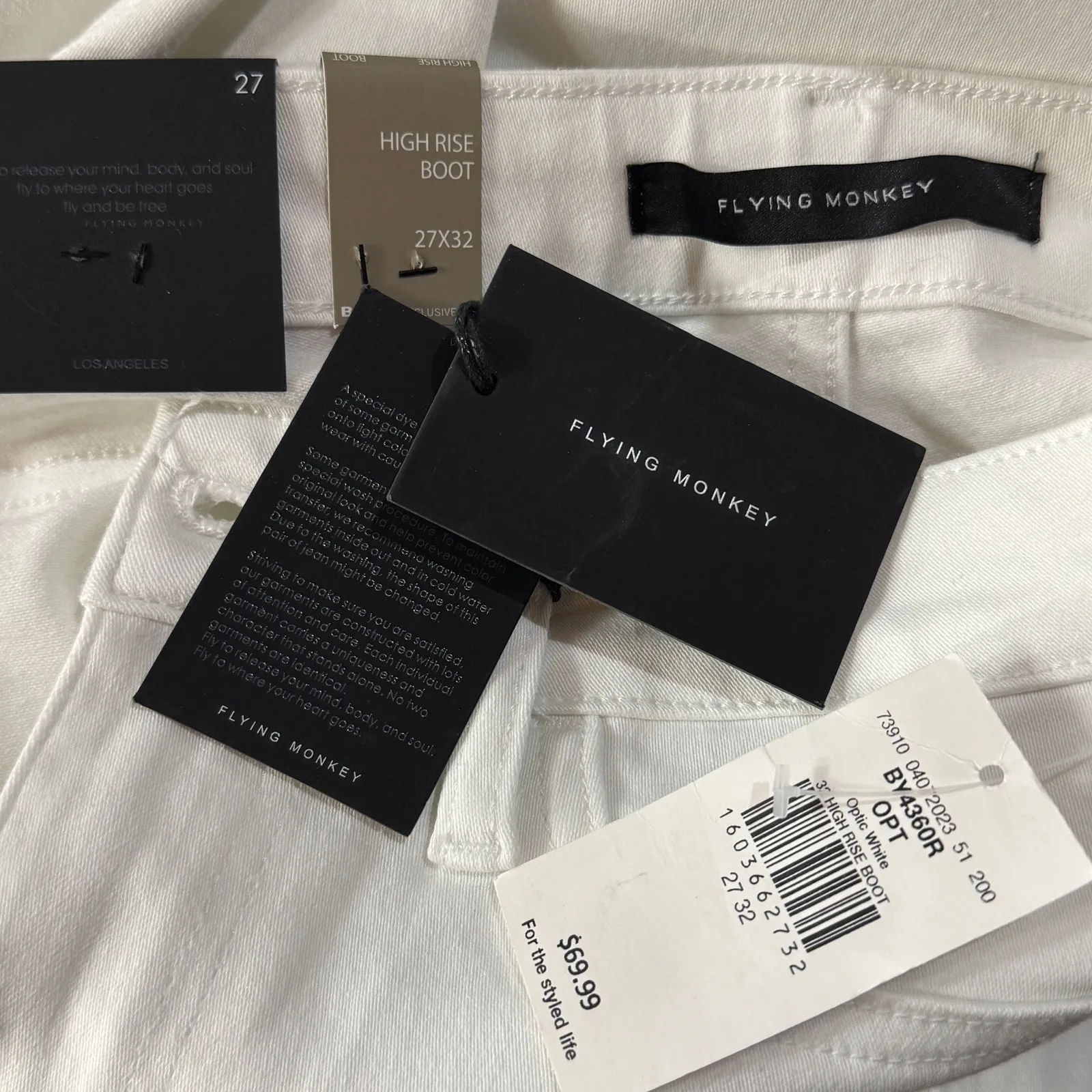 Flying Monkey SZ 27x32 Hi-Rise Boot Jeans Stretch Zip-Fly Pocket Optic White New - Image 8