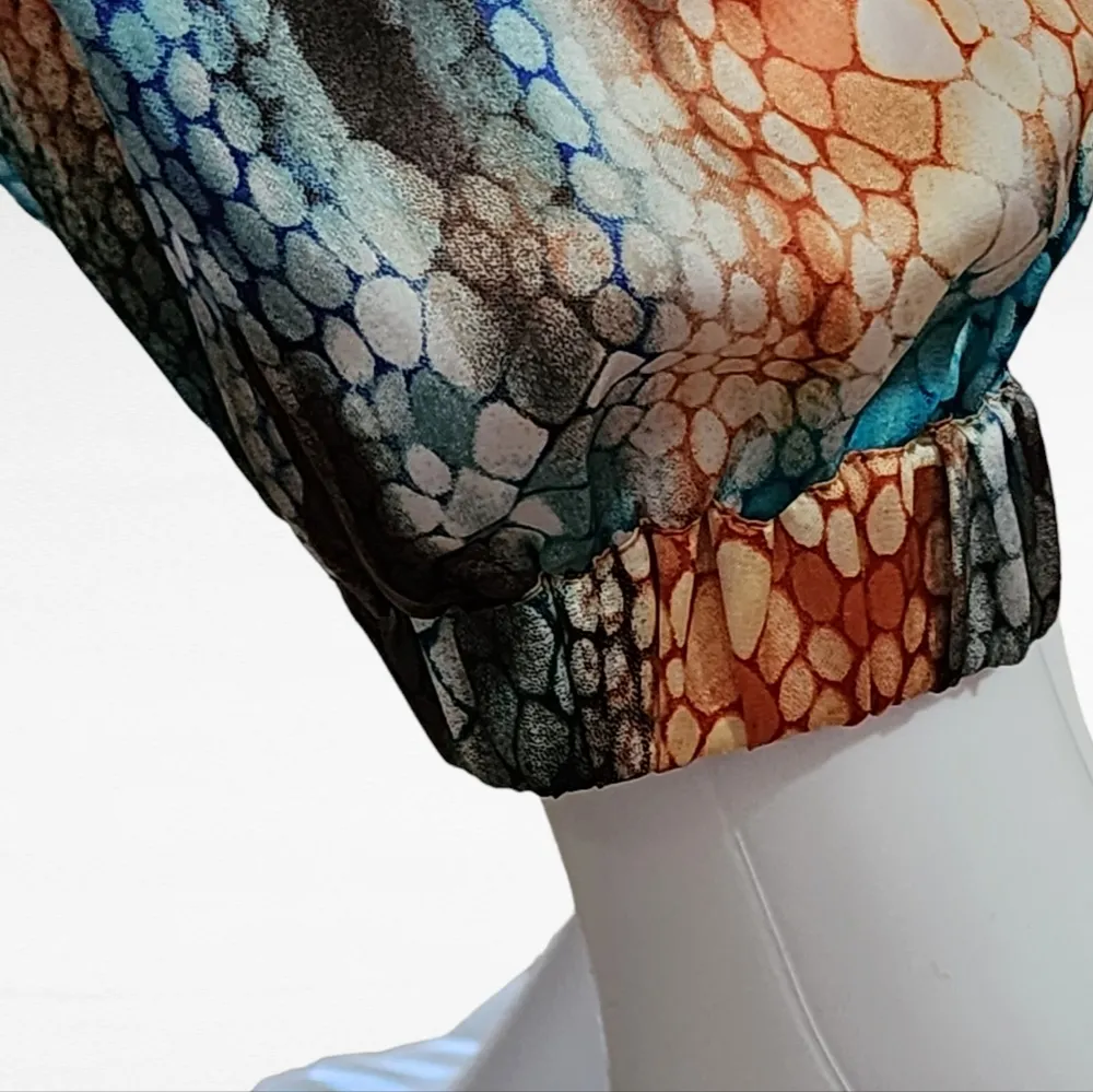 Boston Proper Orange Turquoise Reptile Satin Joggers Size Small - Image 6