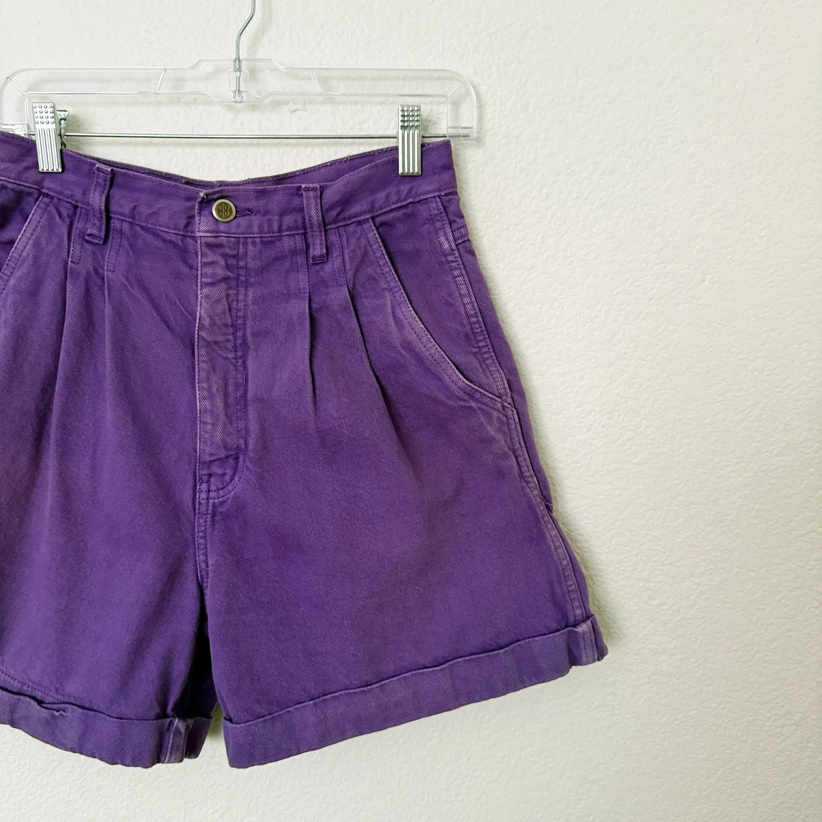 [Vintage] 90s Y2K Bill Blass Purple Pleated High Rise Denim Cutoff Shorts Sz 10 - Image 3