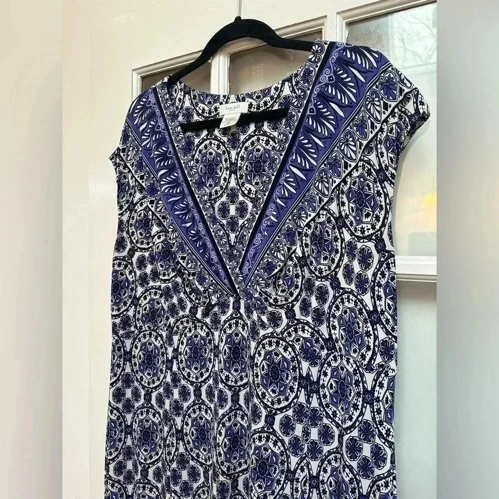 Kate Hill Navy Purple Sleeveless Boho Bohemian Print Midi Dress Plus Size 18W - Image 3
