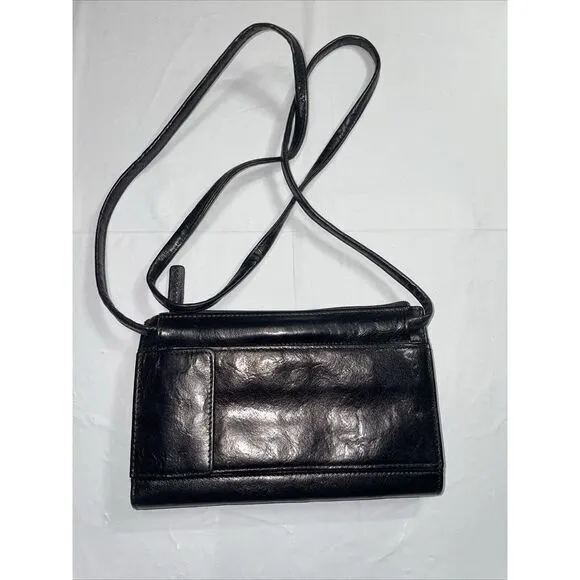 Designer FOSSIL Mini Crossbody Bag‎ Purse In Black Leather 7.5x4.5" - Image 4