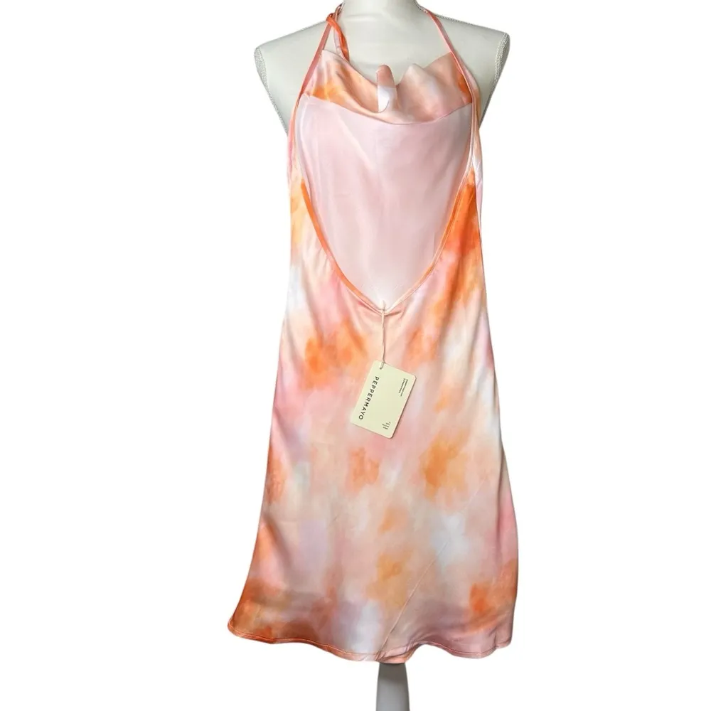 NWT Pepermayo Winona Halter Slip Dress in Peach Tie Dye Mini Dress US 2 - Image 3
