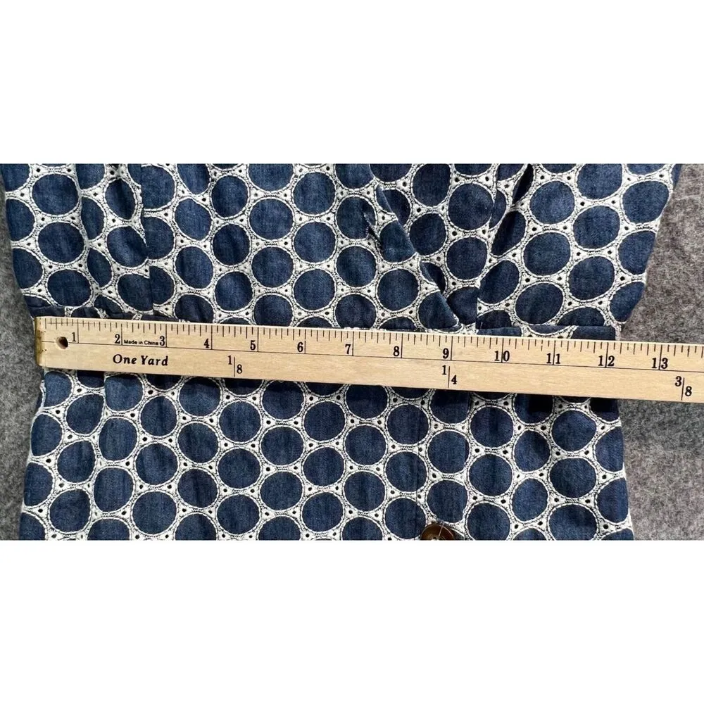 Anthropologie Waverly Grey Morin Dress Women S Blue White Polka Dot Button Front - Image 8