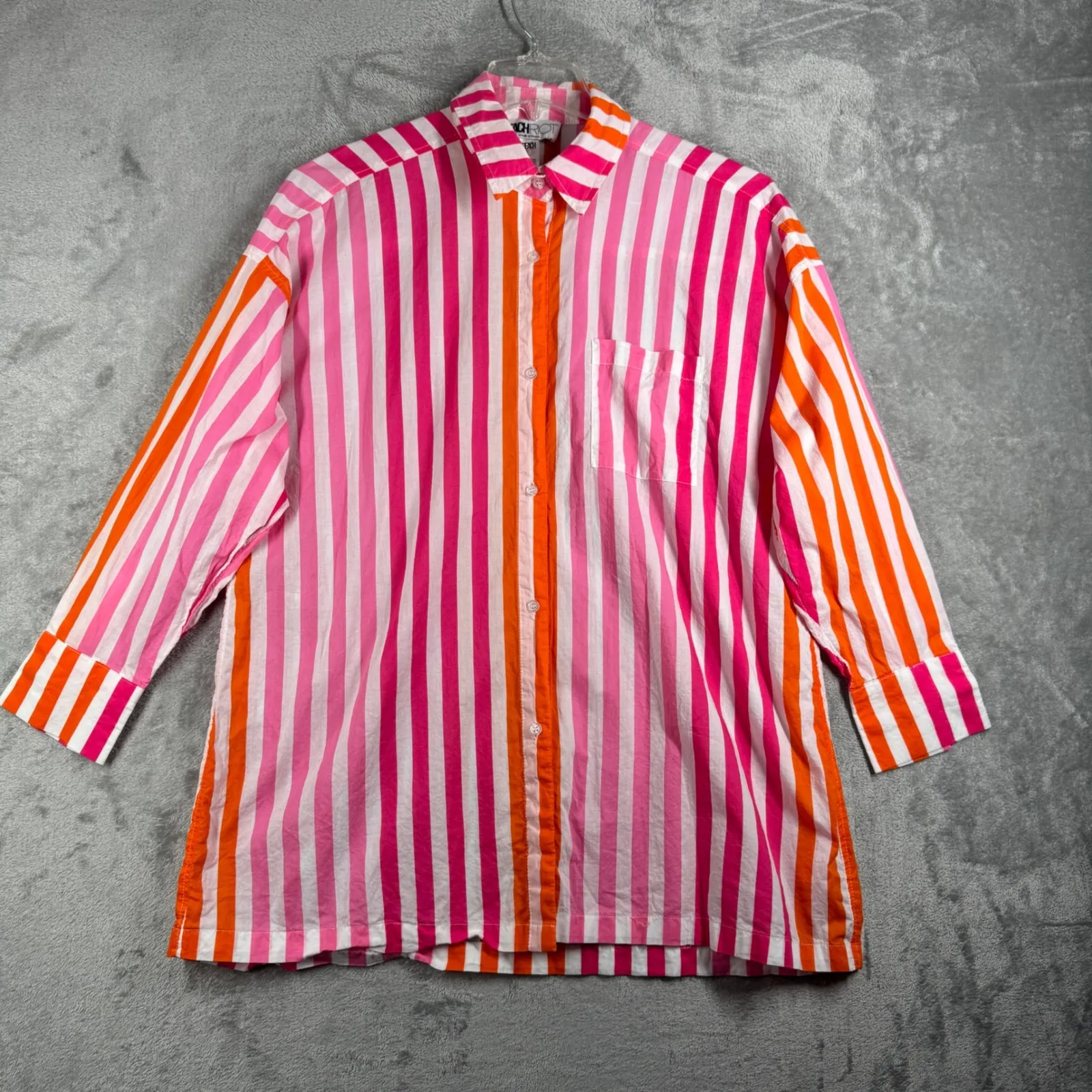 Beach Riot Alexa Button Down Shirt Long Sleeve Striped Cover Up Pink Orange L/XL - Image 2