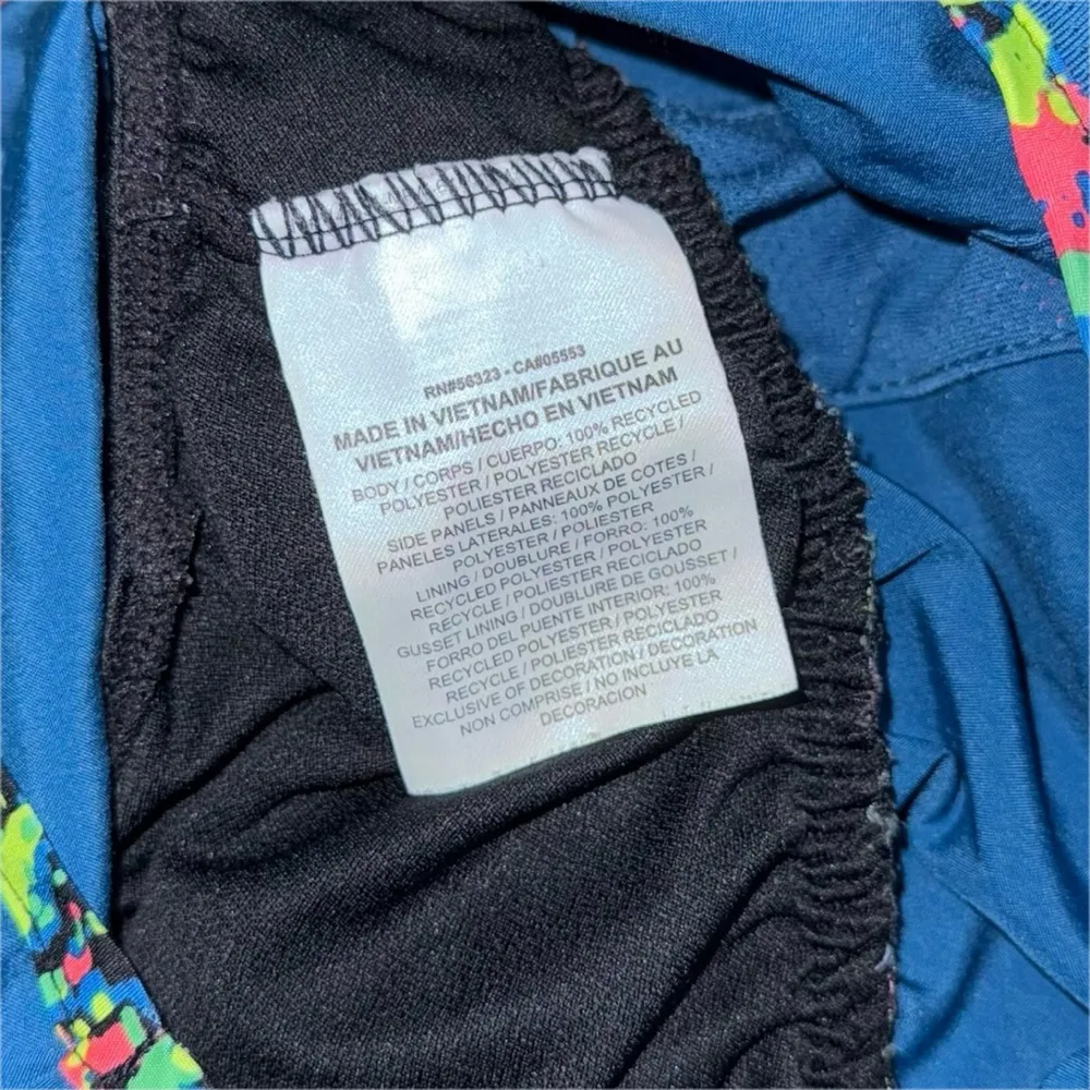 Nike Dri FIT Tempo Small Running Shorts Blue Neon Paint Splatter Trim Y2K - Image 7