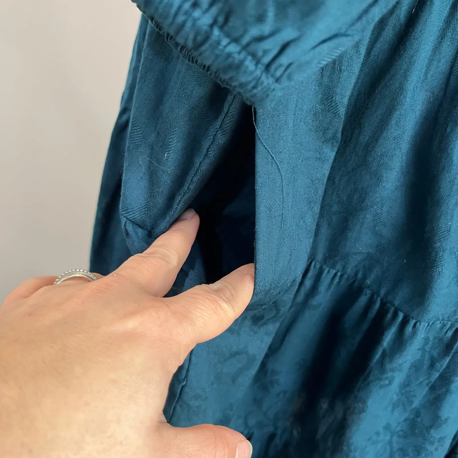 Universal Thread Cotton Tiered Puff Sleeve Mini Dress Blue Teal Boho Small - Image 7