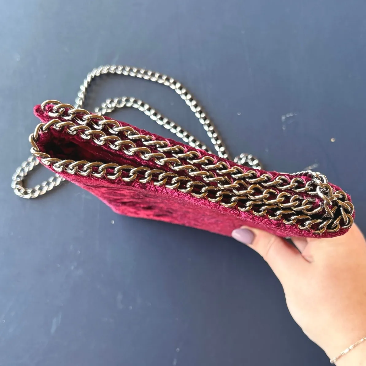 Burgundy Velvet Bag Gothic Gunmetal Silver Chain Crossbody Chelsea28 Nordstrom - Image 8