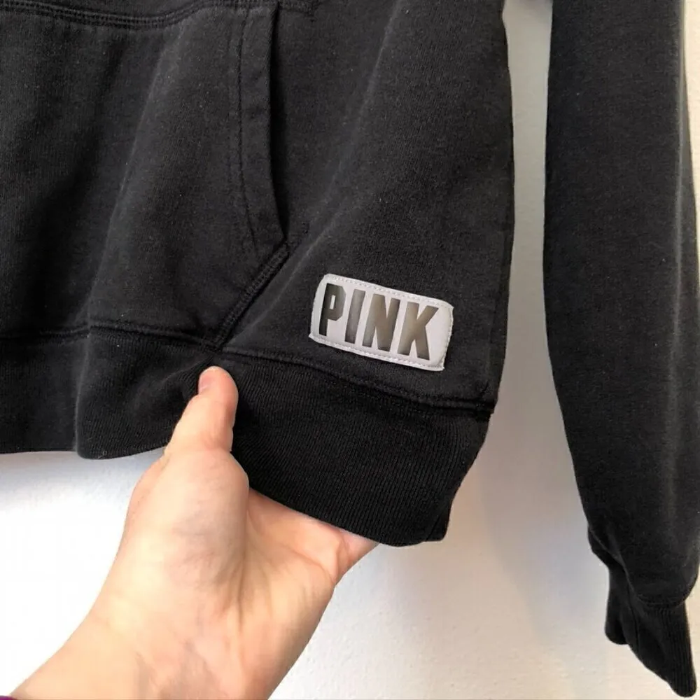 PINK VS VICTORIA'S SECRET Black White Gray Colorblock 1/4 Zip Logo Sweatshirt XS - Image 5