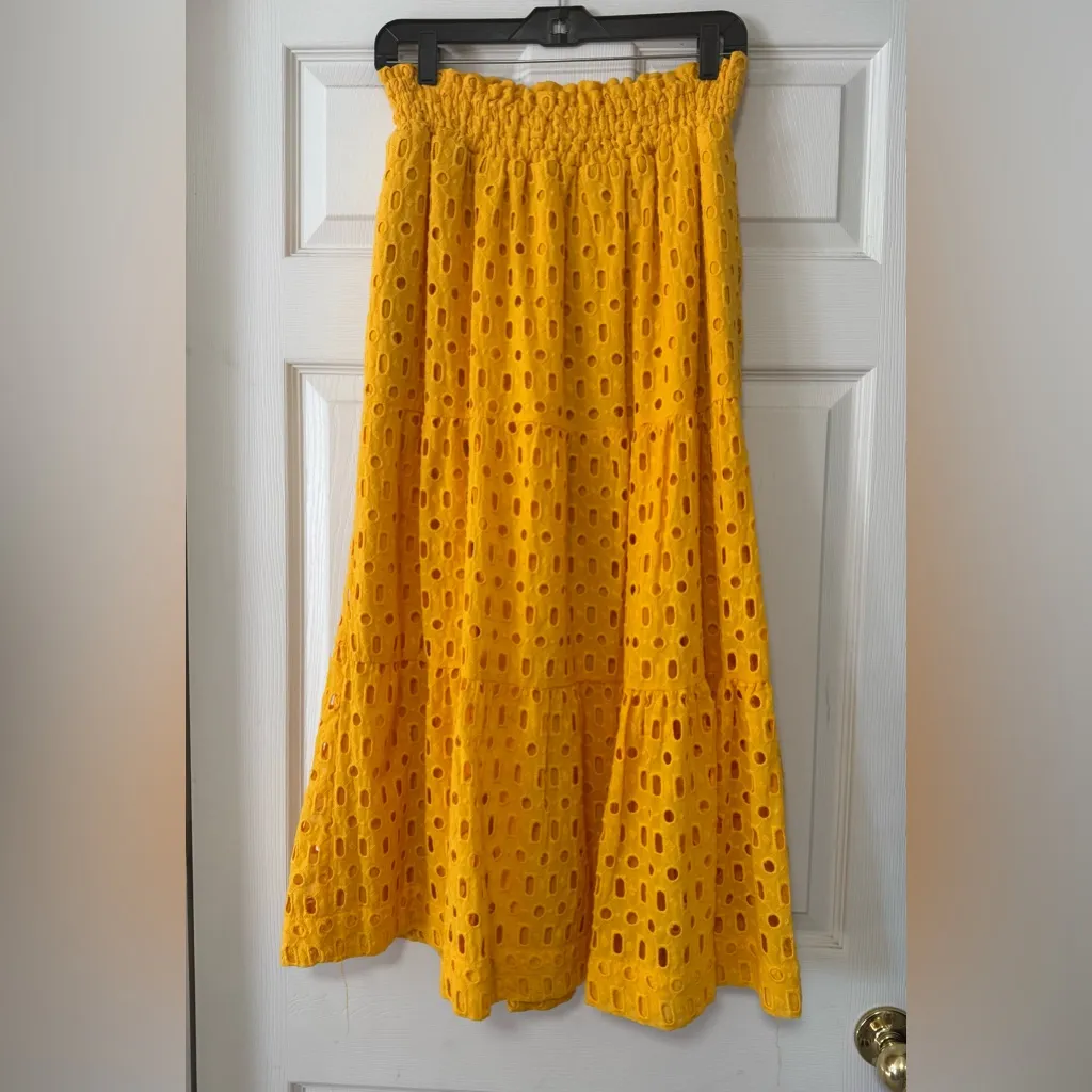 Anthropologie The Somerset Maxi Skirt Eyelet Eyelet Edition Lined Yellow Mango - Image 4