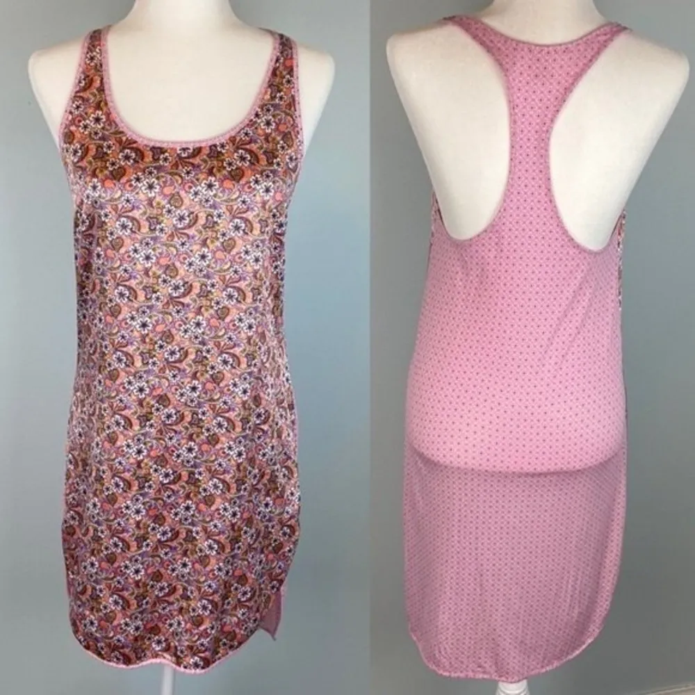 Victoria’s Secret Floral Sleepwear Tunic Racerback Pink Orange Silky Size S - Image 2