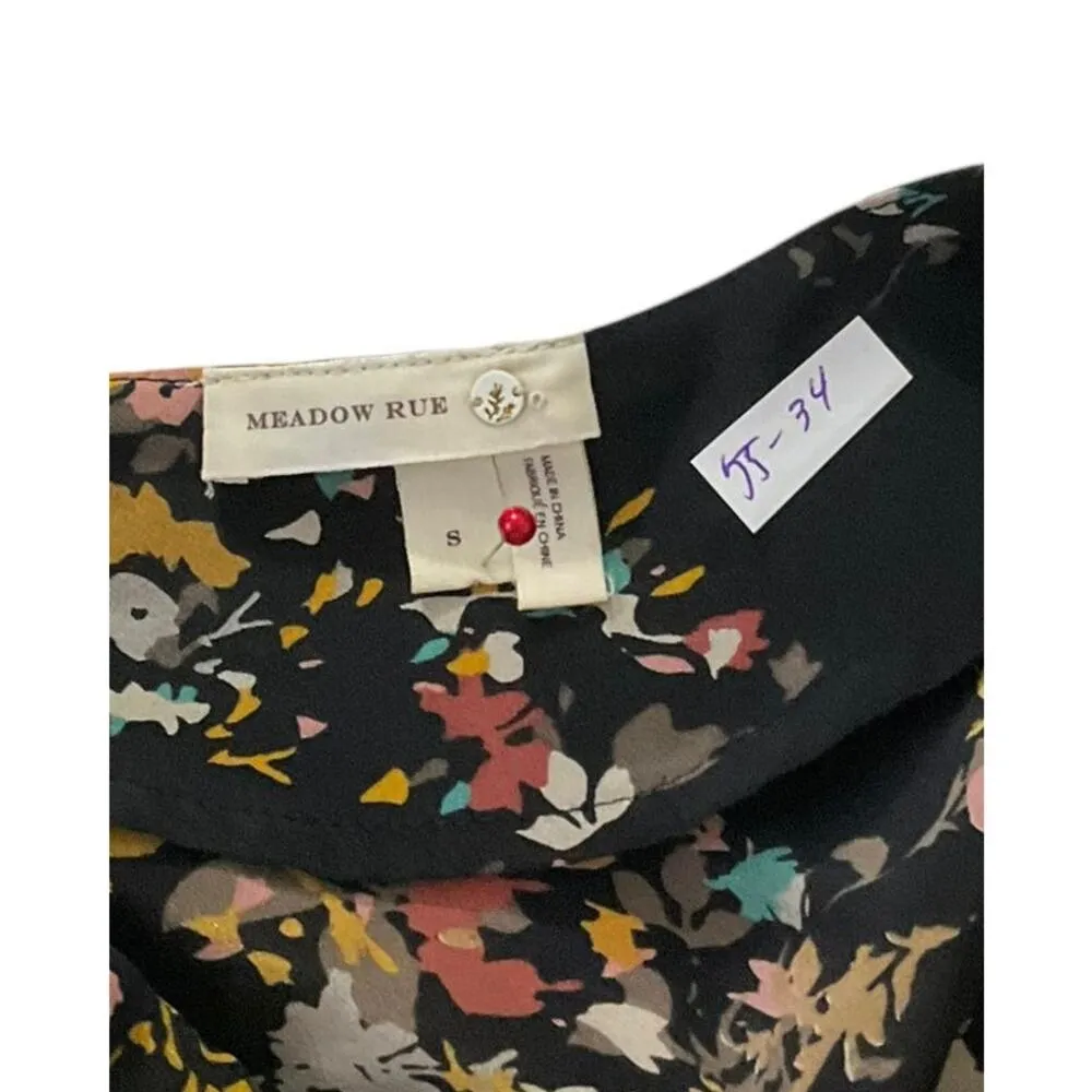 Meadow Rue Black Multicolor Floral 100% Silk Cardigan Women Size Small | 55 - Image 3