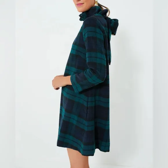 NEW Tuckernuck Black watch Plaid Daphne Dress Women XS Green Wool Tartan Holiday - Image 2