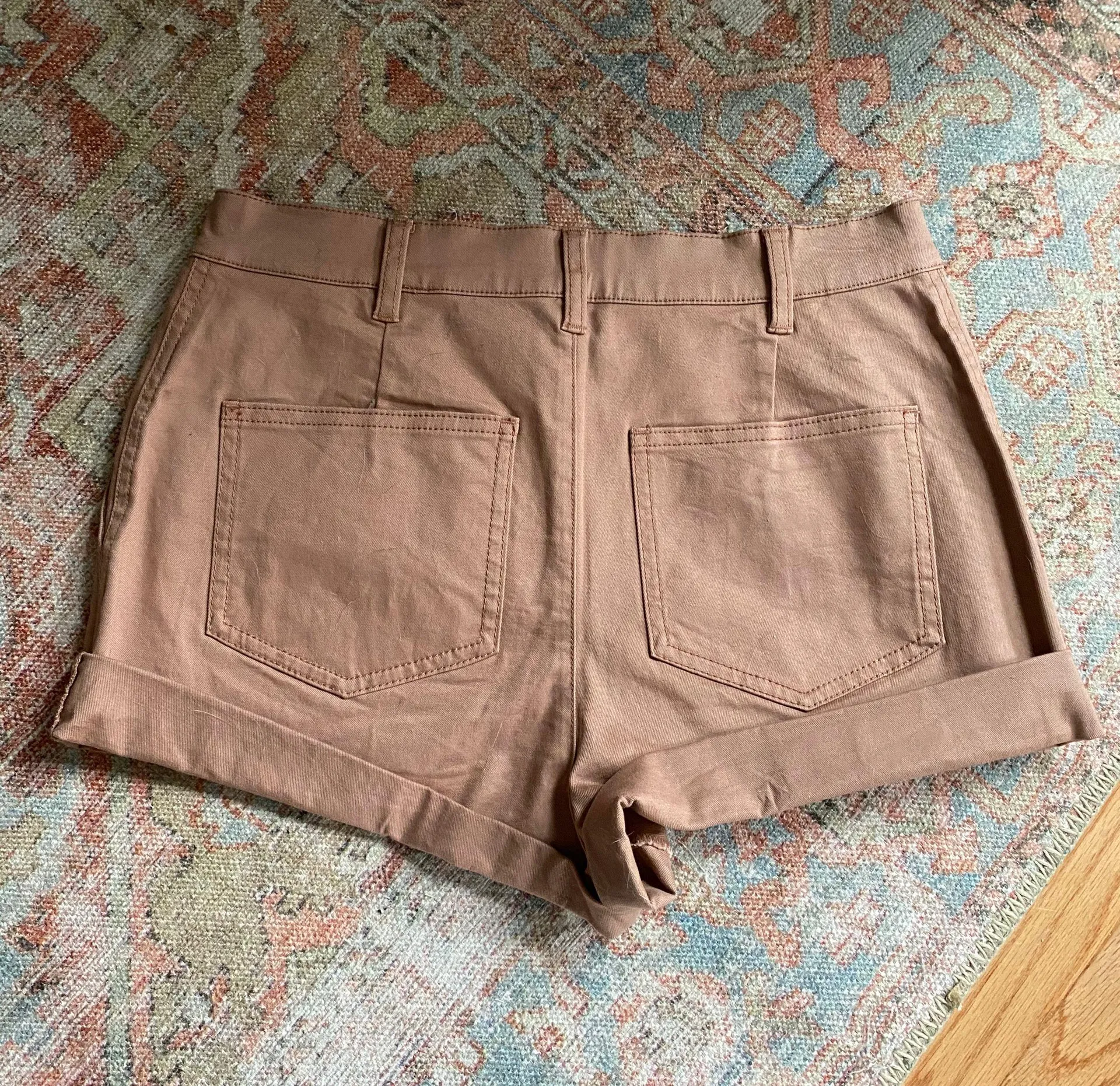 NWOT High Rise Twill Raw Hem Shorts Dusty Rose/Blush - Image 5