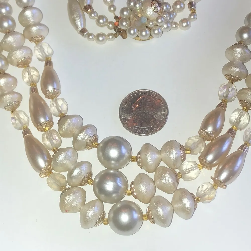 Vintage White Off White Beaded Multi Strand Boho Necklace - Image 3