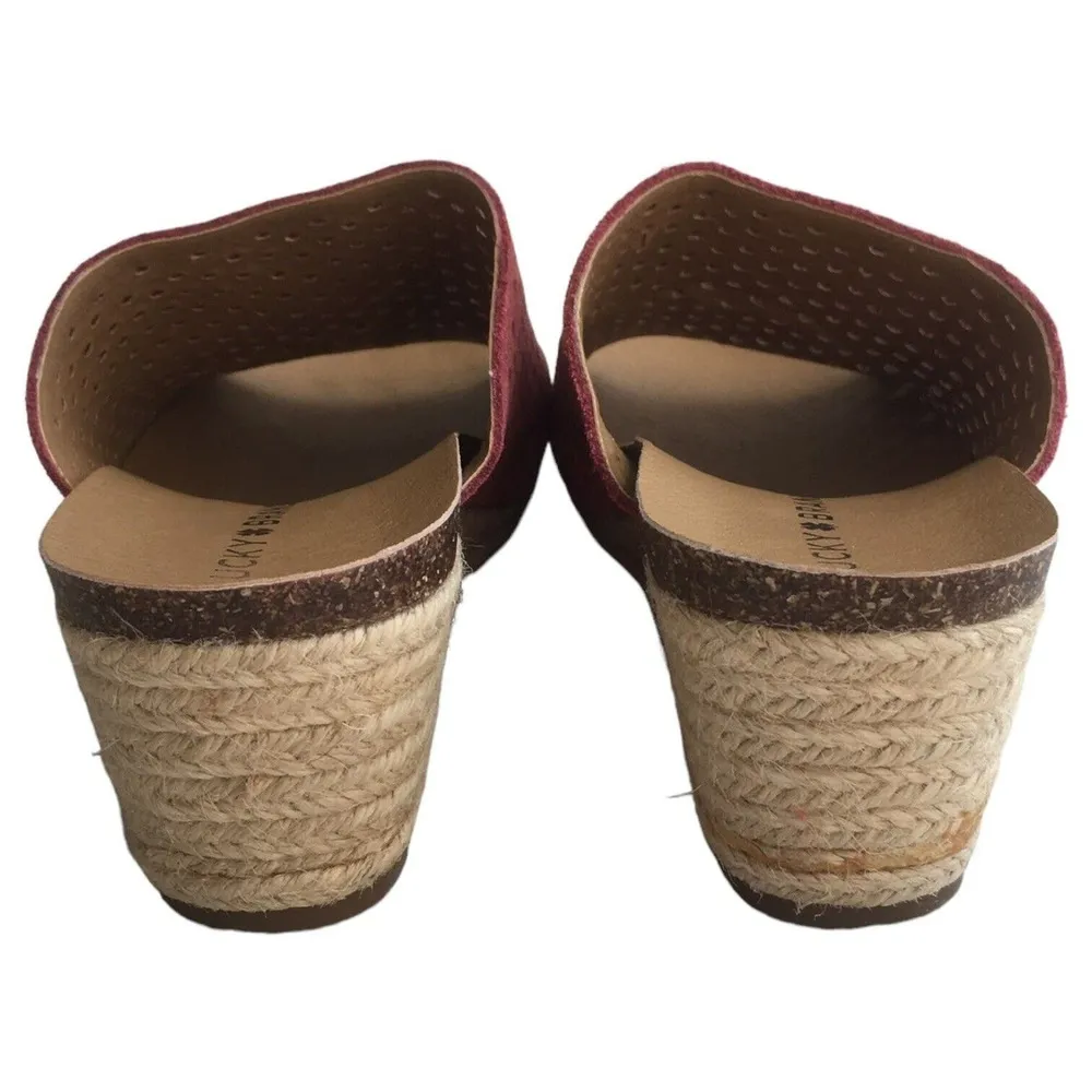 Lucky Brand Sandals Womens 6 Leather Jemya Wedge Jute Perforated Slip On Pink - Image 10
